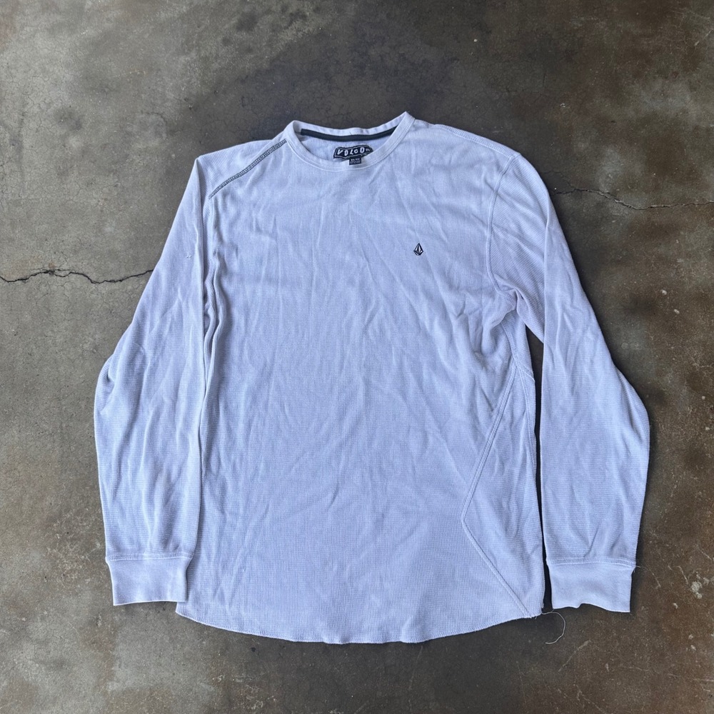 Volcom Thermal Shirt Mens XL Grey Good Long Sleeve Waffle Knit Stone Logo